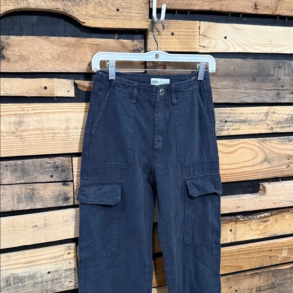 Zara High Rise Wide Leg Cargo Pants In Charcoal Gray Size‎ 0 - Picture 4 of 8